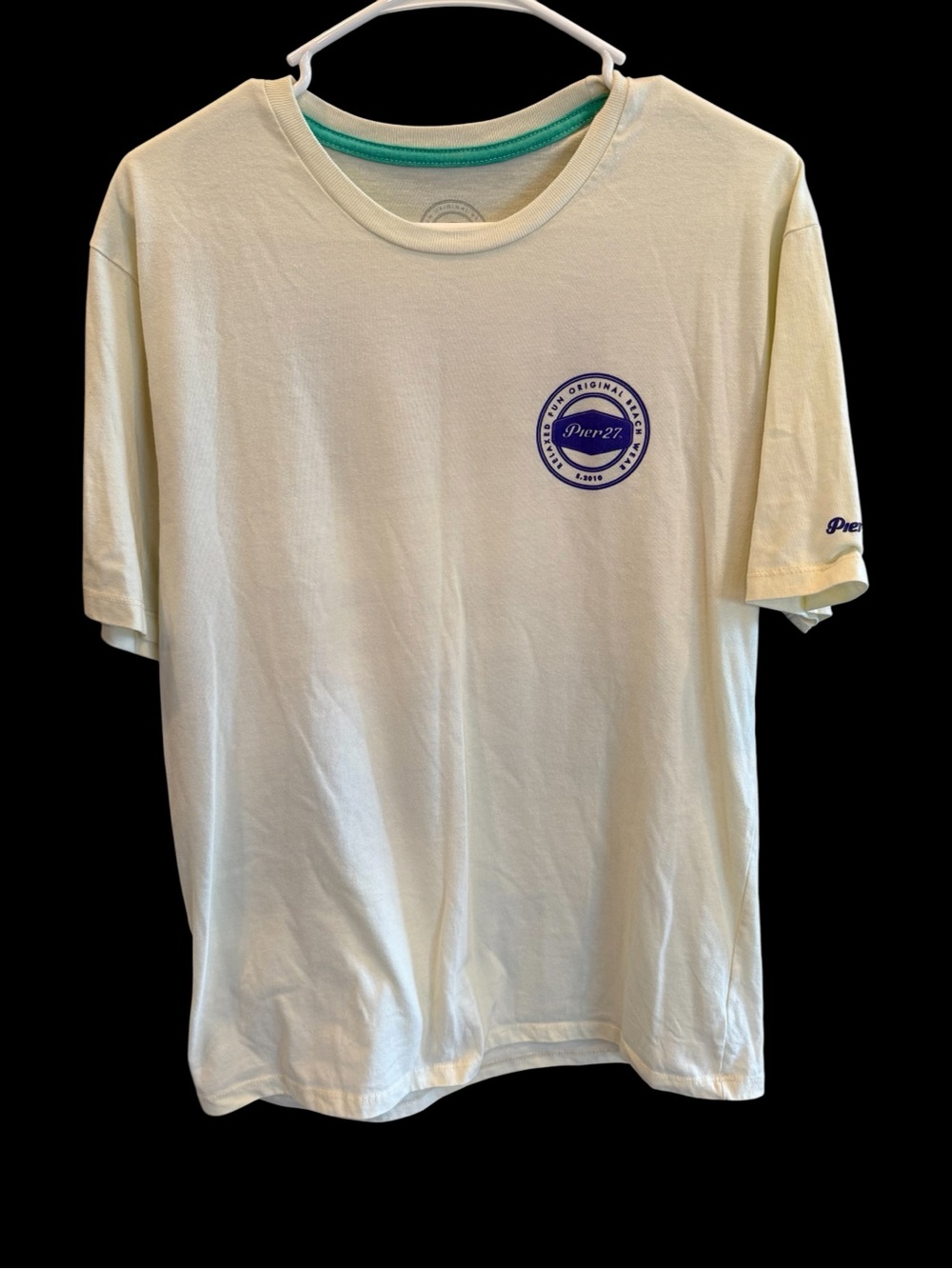 Cream Short Sleeve Crew Tee with Navy Logo NWT
